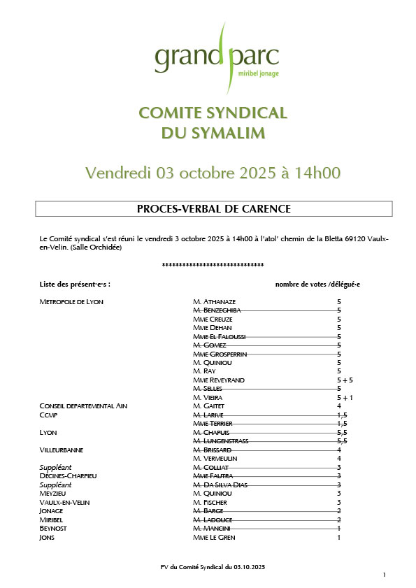 Séance du comité syndical du 3 octobre 2025