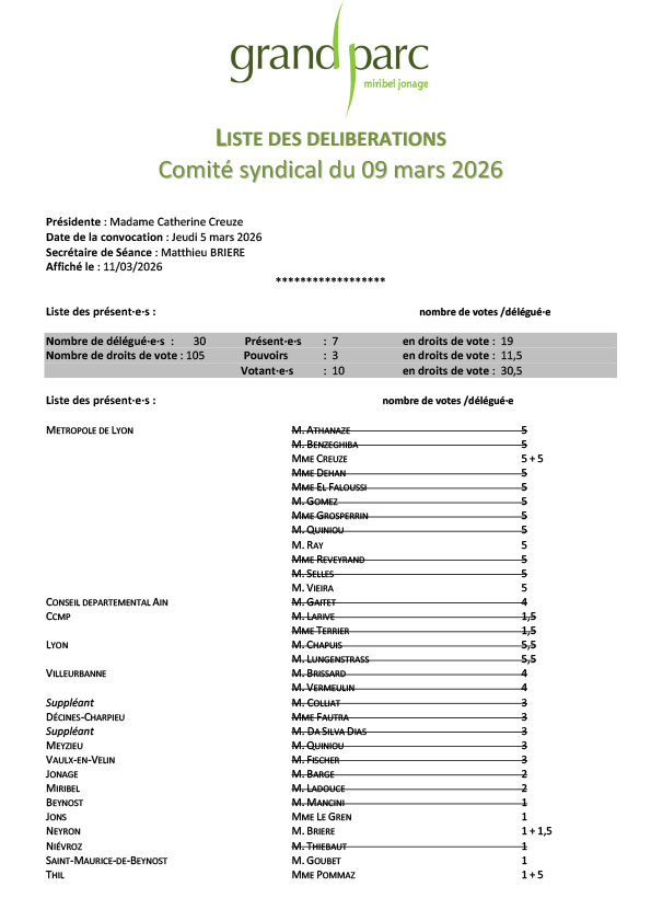 Séance du comité syndical du 9 mars 2026