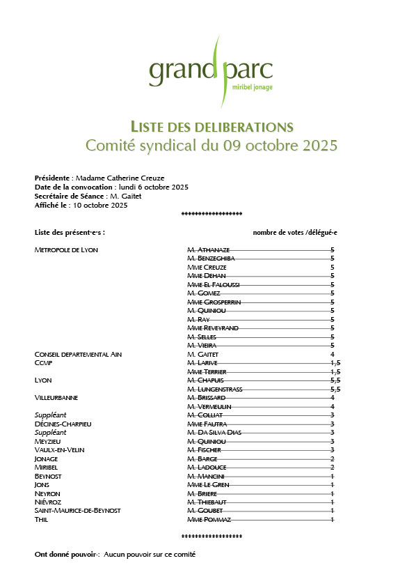 Séance du comité syndical du 9 octobre 2025