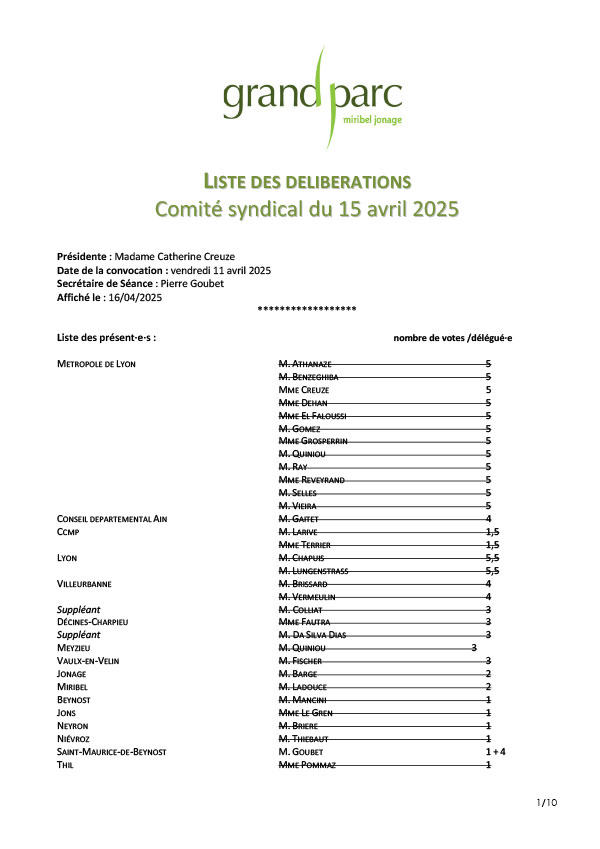 Séance du comité syndical du 15 avril 2025