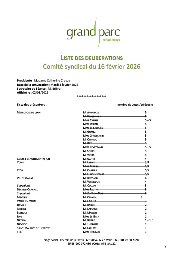 Séance du comité syndical du 16 février 2026