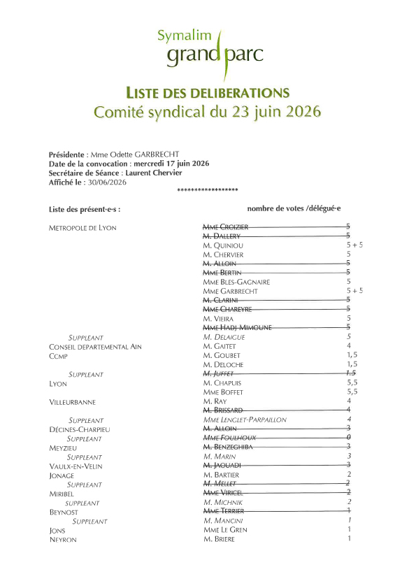 Séance du comité syndical du 23 juin 2026