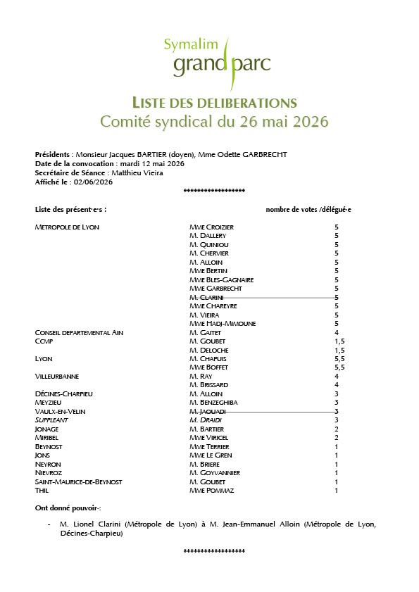 Séance du comité syndical du 26 mai 2026
