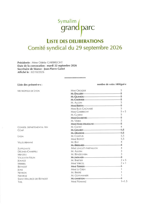Séance du comité syndical du 29 septembre 2026